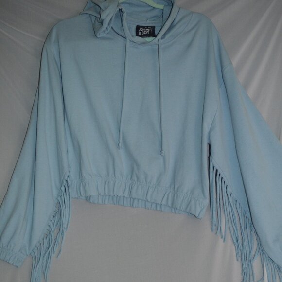 Boho hoodie crop women with fringe new blue size med - Picture 1 of 3